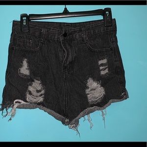 Distressed Black Denim Shorts
